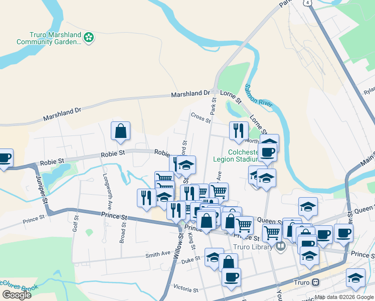 map of restaurants, bars, coffee shops, grocery stores, and more near 30 Nova Drive in Truro