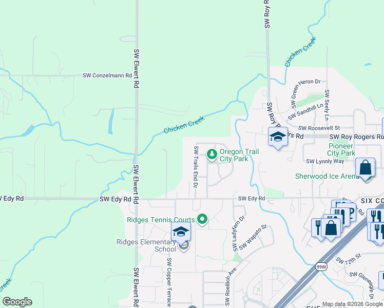 map of restaurants, bars, coffee shops, grocery stores, and more near 20661 Southwest Trails End Drive in Sherwood