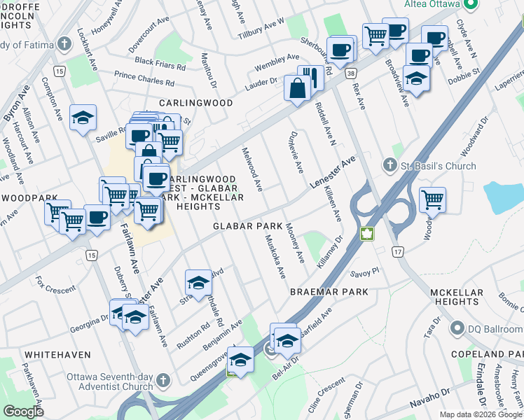 map of restaurants, bars, coffee shops, grocery stores, and more near in Ottawa