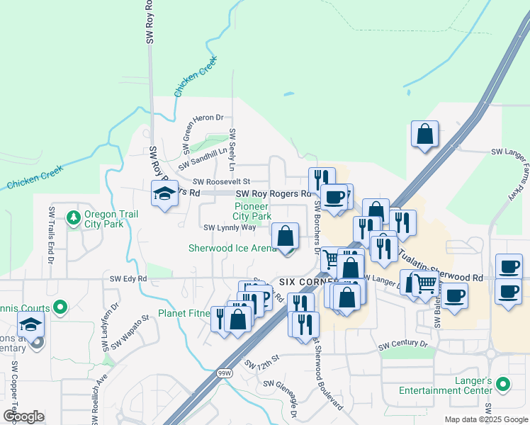 map of restaurants, bars, coffee shops, grocery stores, and more near 20627 Southwest Lavender Avenue in Sherwood