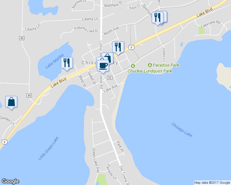 map of restaurants, bars, coffee shops, grocery stores, and more near 29195 Main Street in Chisago City