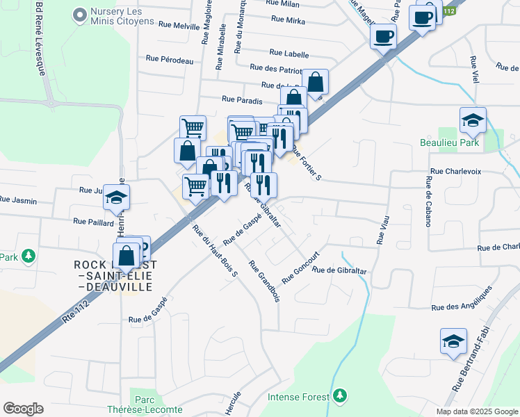 map of restaurants, bars, coffee shops, grocery stores, and more near 970 Rue de Gibraltar in Sherbrooke