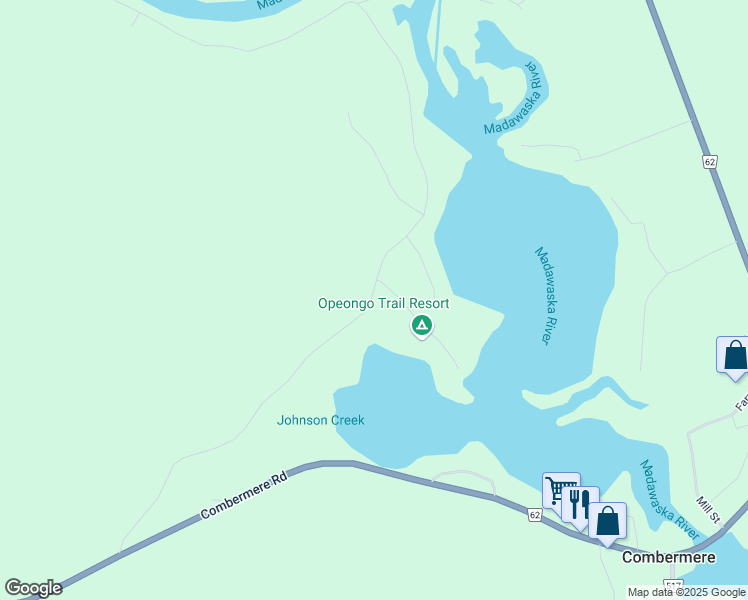 map of restaurants, bars, coffee shops, grocery stores, and more near 250 Ohio Road in Combermere