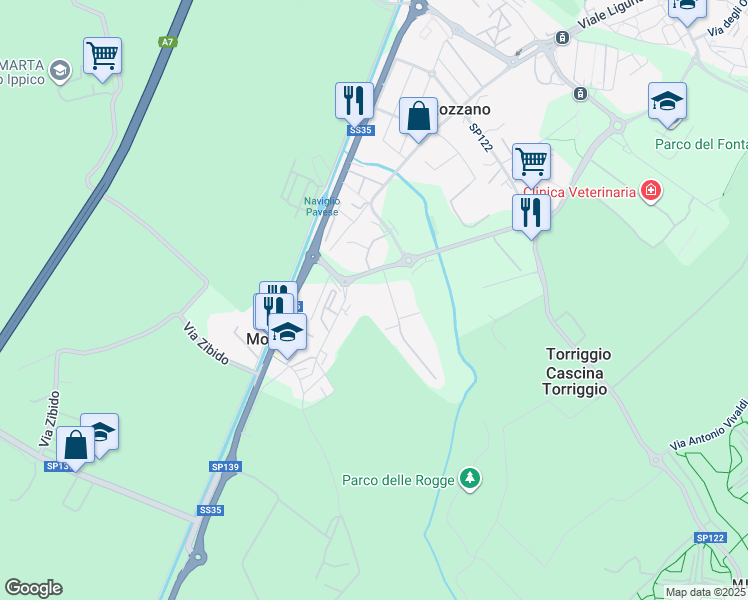 map of restaurants, bars, coffee shops, grocery stores, and more near 3 Via Carlo Alberto dalla Chiesa in Rozzano