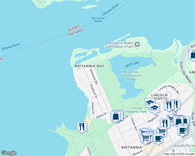 map of restaurants, bars, coffee shops, grocery stores, and more near 2725 Rowatt Street in Ottawa