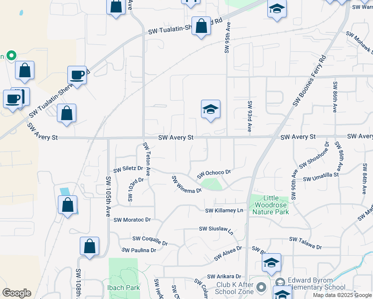 map of restaurants, bars, coffee shops, grocery stores, and more near 20705 Southwest 98th Court in Tualatin