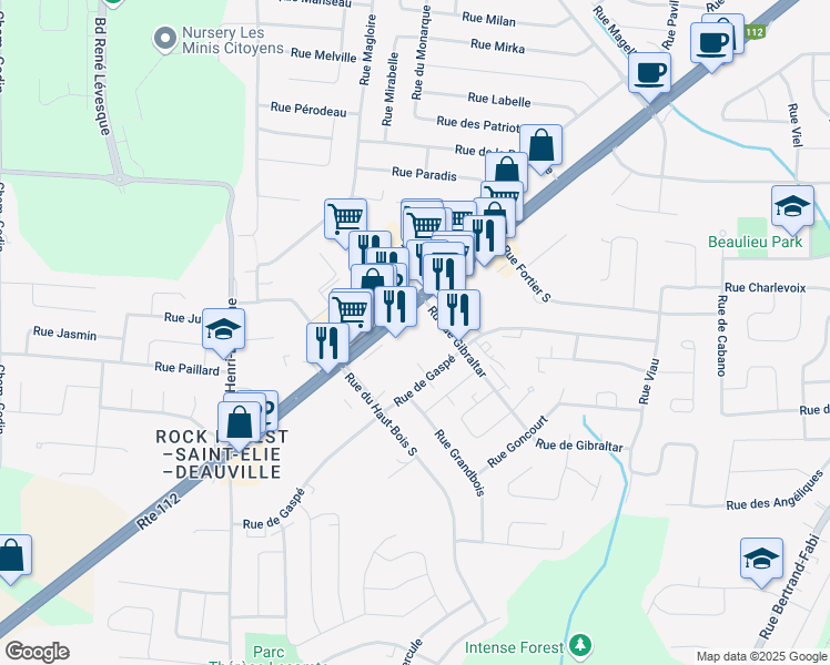 map of restaurants, bars, coffee shops, grocery stores, and more near in Sherbrooke