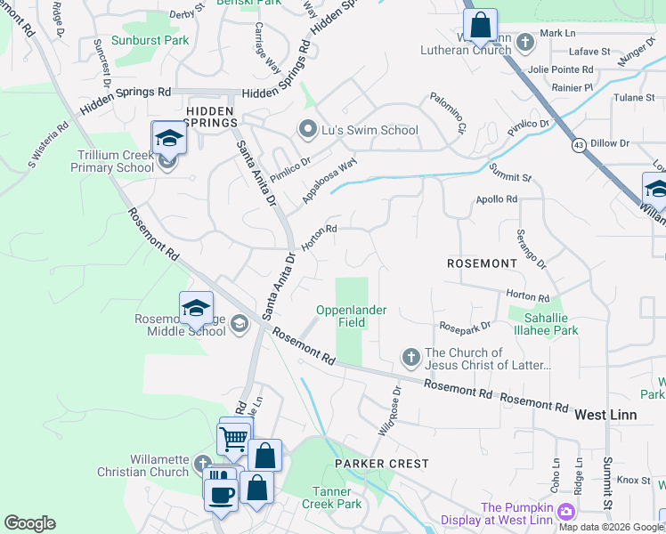 map of restaurants, bars, coffee shops, grocery stores, and more near 6425 Ashwood Court in West Linn
