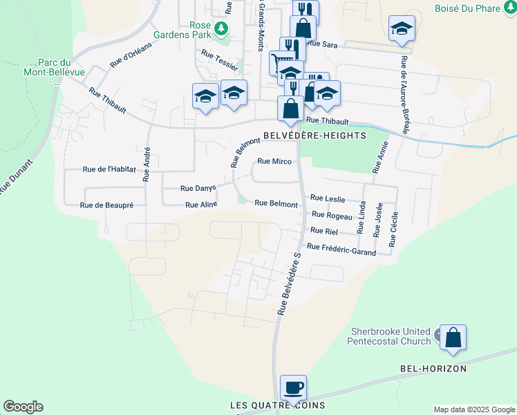map of restaurants, bars, coffee shops, grocery stores, and more near 925 Rue Belmont in Sherbrooke