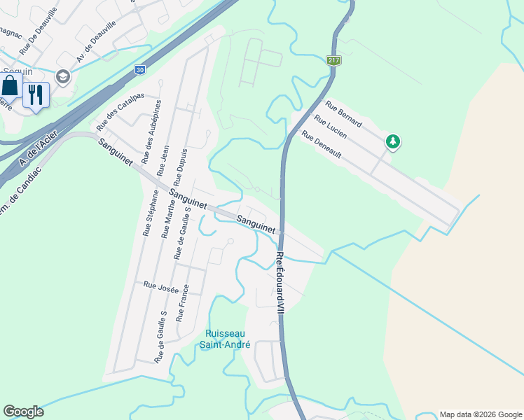 map of restaurants, bars, coffee shops, grocery stores, and more near 30 Rue Chénier in Saint-Philippe