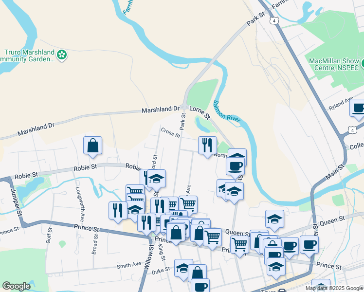 map of restaurants, bars, coffee shops, grocery stores, and more near 3 North Street in Truro