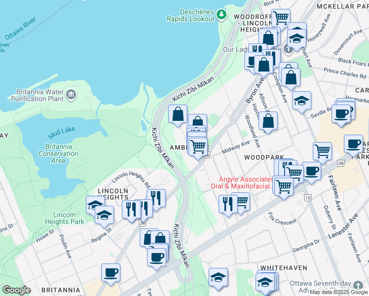 map of restaurants, bars, coffee shops, grocery stores, and more near 70 McEwen Avenue in Ottawa