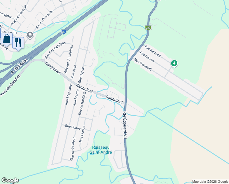map of restaurants, bars, coffee shops, grocery stores, and more near 60 Rue Chénier in Saint-Philippe