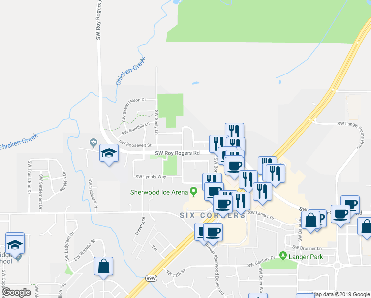 map of restaurants, bars, coffee shops, grocery stores, and more near 20478 Southwest Lavender Terrace in Sherwood