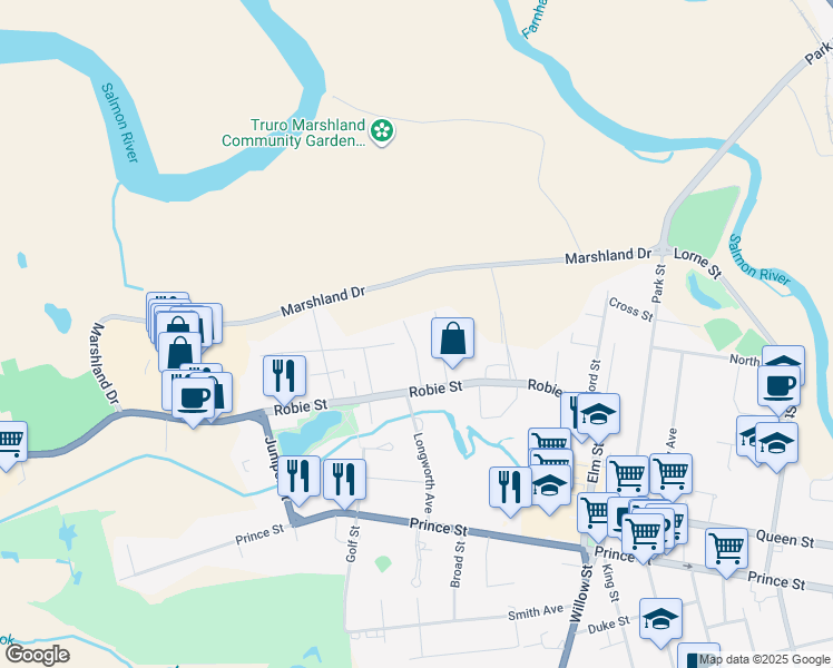 map of restaurants, bars, coffee shops, grocery stores, and more near 11 Hingley Avenue in Truro