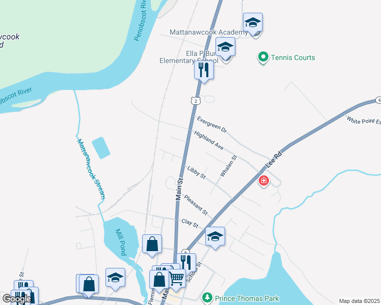 map of restaurants, bars, coffee shops, grocery stores, and more near 177 Main Street in Lincoln