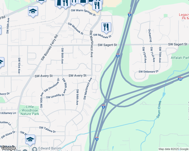 map of restaurants, bars, coffee shops, grocery stores, and more near 8020 Southwest Avery Street in Tualatin