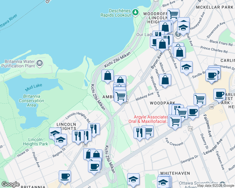 map of restaurants, bars, coffee shops, grocery stores, and more near in Ottawa