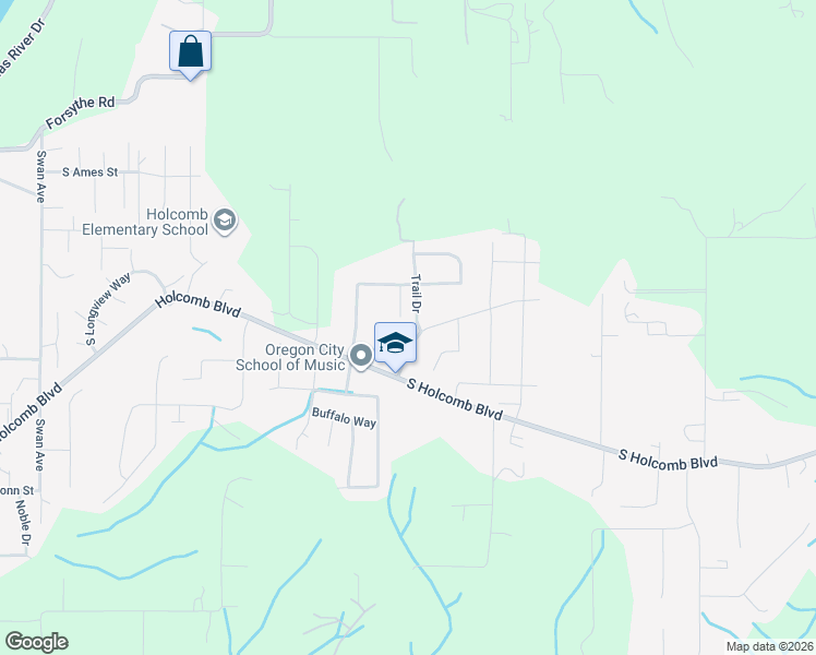 map of restaurants, bars, coffee shops, grocery stores, and more near 16140 Trail Drive in Oregon City