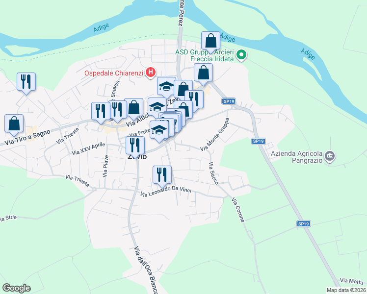 map of restaurants, bars, coffee shops, grocery stores, and more near 24 Via Monte Grappa in Santa Maria