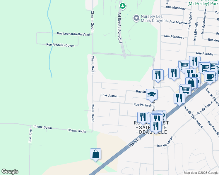 map of restaurants, bars, coffee shops, grocery stores, and more near 1709 Rue Julien in Sherbrooke