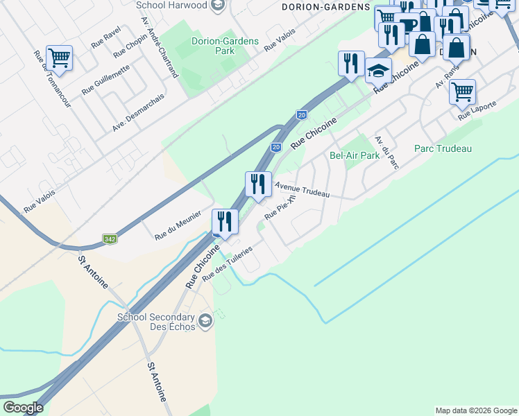 map of restaurants, bars, coffee shops, grocery stores, and more near 772 Rue Chicoine in Vaudreuil-Dorion
