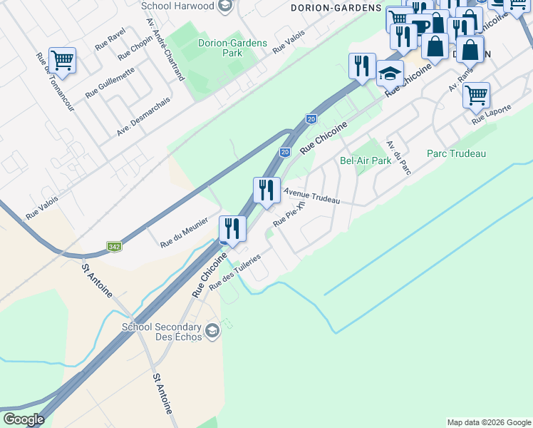 map of restaurants, bars, coffee shops, grocery stores, and more near 772 Rue Chicoine in Vaudreuil-Dorion