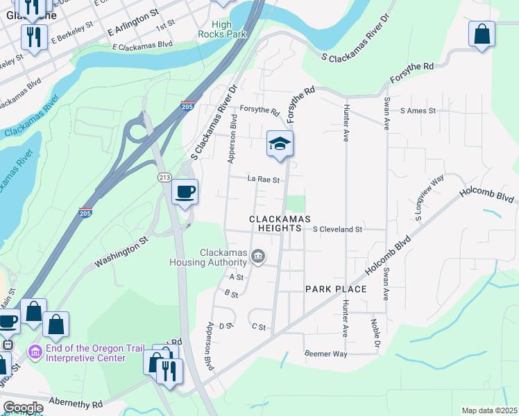 map of restaurants, bars, coffee shops, grocery stores, and more near 16176 South Harley Avenue in Oregon City
