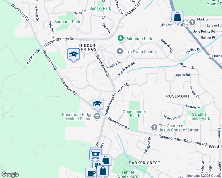 map of restaurants, bars, coffee shops, grocery stores, and more near 2001 Conestoga Lane in West Linn