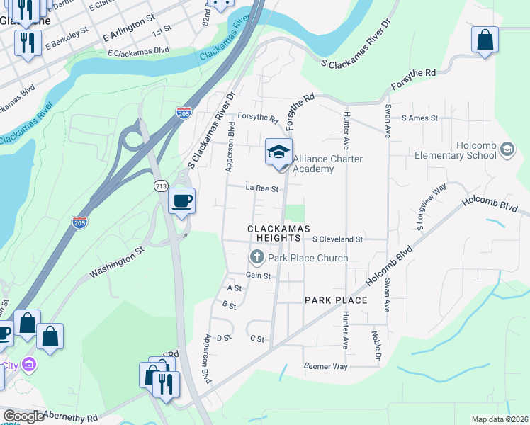 map of restaurants, bars, coffee shops, grocery stores, and more near 16164 South Harley Avenue in Oregon City