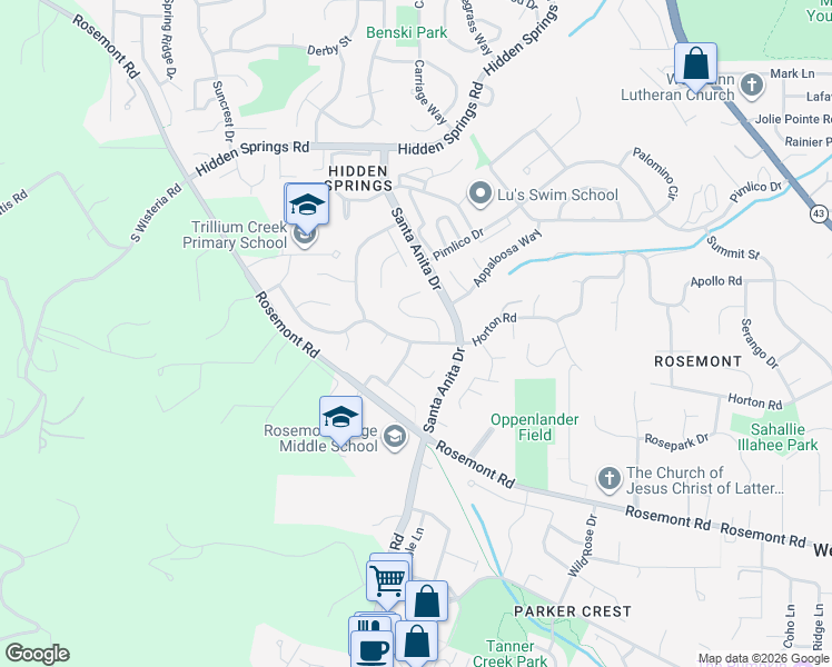 map of restaurants, bars, coffee shops, grocery stores, and more near 6111 Churchill Downs Drive in West Linn
