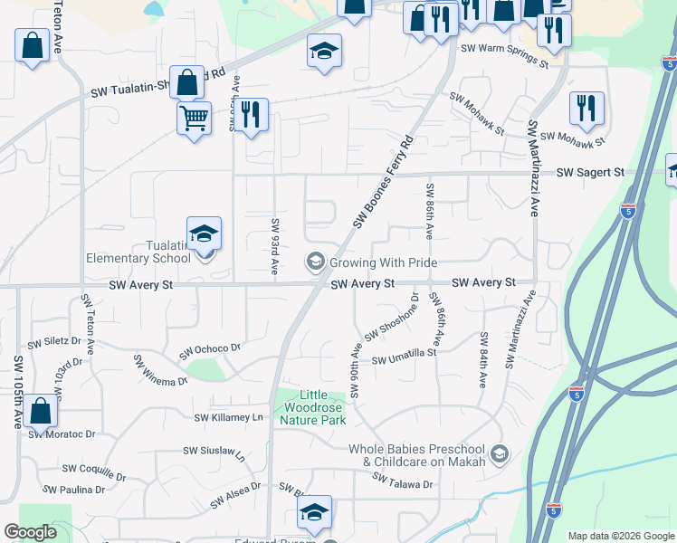 map of restaurants, bars, coffee shops, grocery stores, and more near in Tualatin