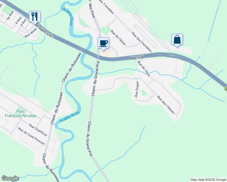 map of restaurants, bars, coffee shops, grocery stores, and more near 18 Rue des Tilleuls in Saint-Jean-sur-Richelieu