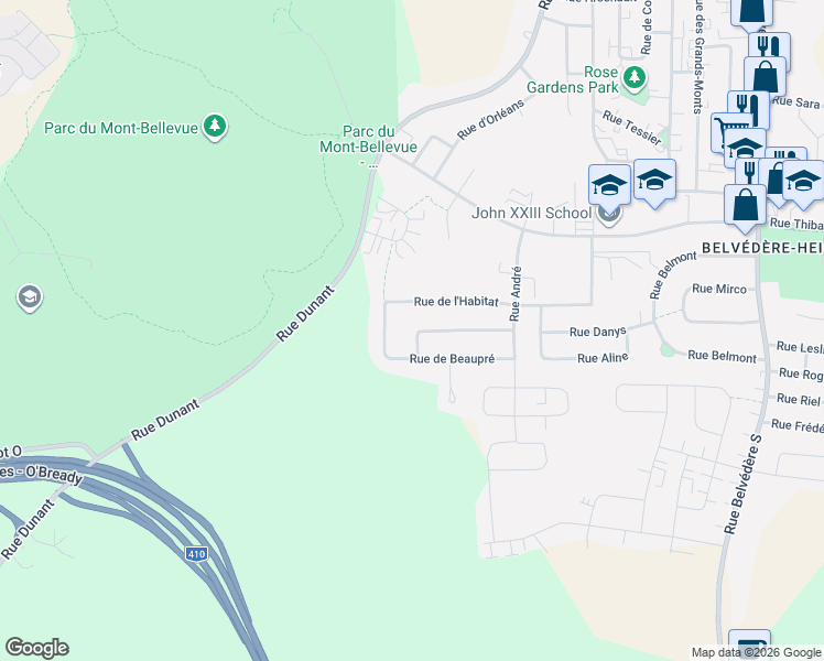 map of restaurants, bars, coffee shops, grocery stores, and more near 1107 Rue du Sieur-D'Iberville in Sherbrooke