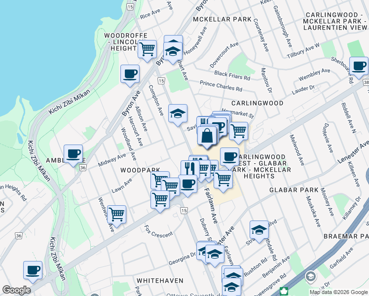 map of restaurants, bars, coffee shops, grocery stores, and more near in Ottawa