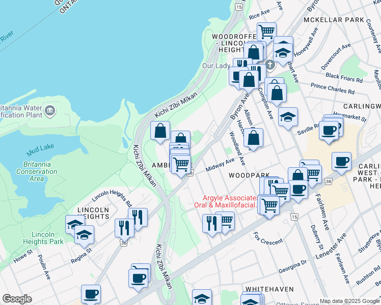 map of restaurants, bars, coffee shops, grocery stores, and more near in Ottawa