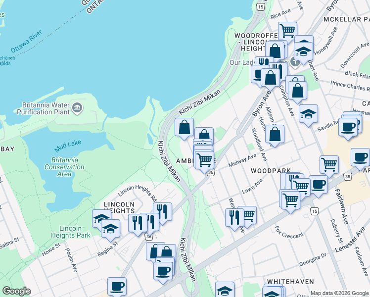 map of restaurants, bars, coffee shops, grocery stores, and more near in Ottawa