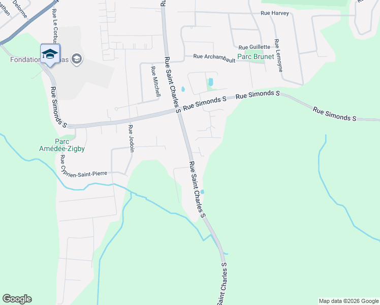 map of restaurants, bars, coffee shops, grocery stores, and more near Rue Saint Charles Sud in Granby
