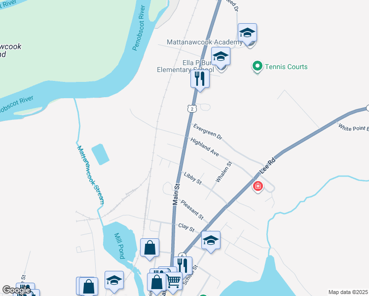 map of restaurants, bars, coffee shops, grocery stores, and more near 177 Main Street in Lincoln