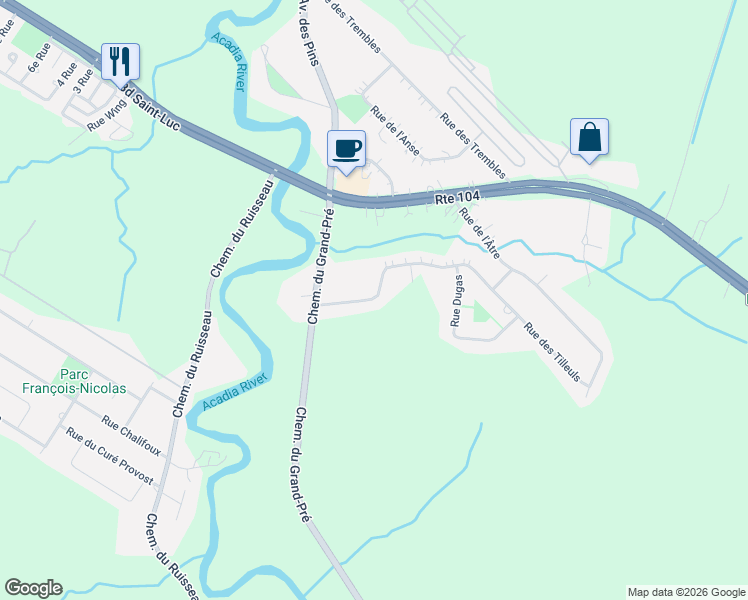 map of restaurants, bars, coffee shops, grocery stores, and more near 18 Rue des Tilleuls in Saint-Jean-sur-Richelieu