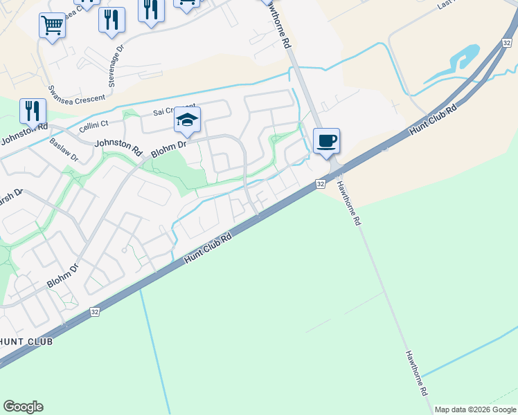 map of restaurants, bars, coffee shops, grocery stores, and more near 1717 Blohm Drive in Ottawa