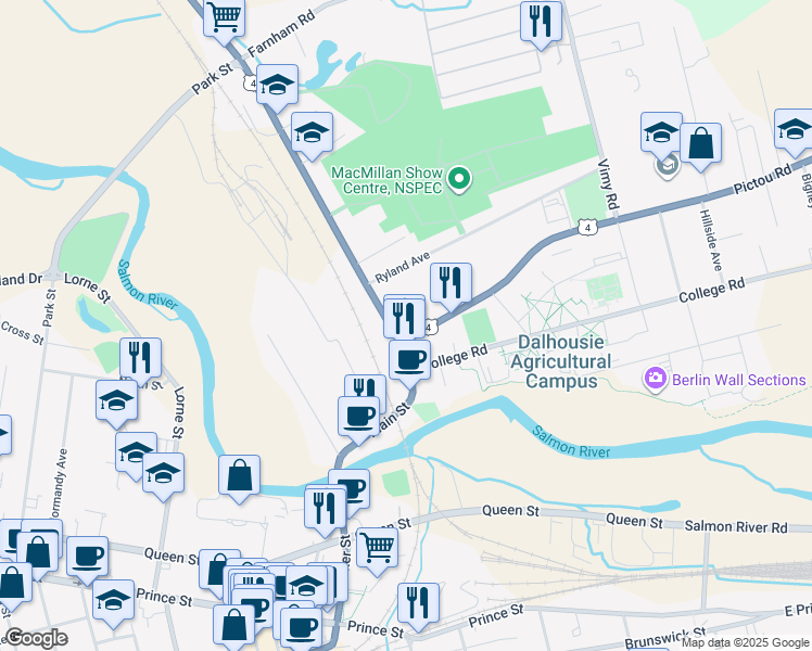 map of restaurants, bars, coffee shops, grocery stores, and more near 5 Pictou Road in Truro