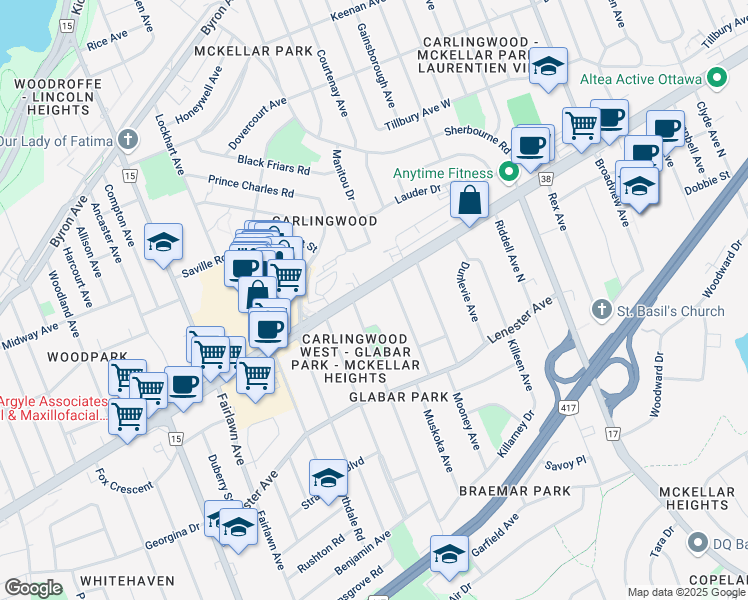 map of restaurants, bars, coffee shops, grocery stores, and more near in Ottawa