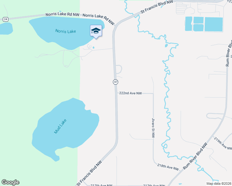map of restaurants, bars, coffee shops, grocery stores, and more near Saint Francis Boulevard Northwest in Oak Grove