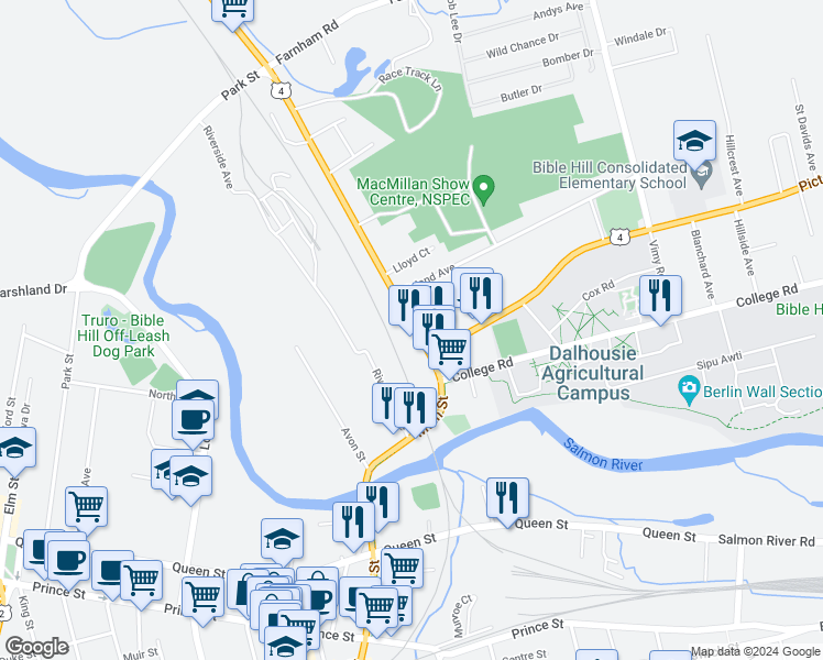 map of restaurants, bars, coffee shops, grocery stores, and more near 129 Main Street in Truro