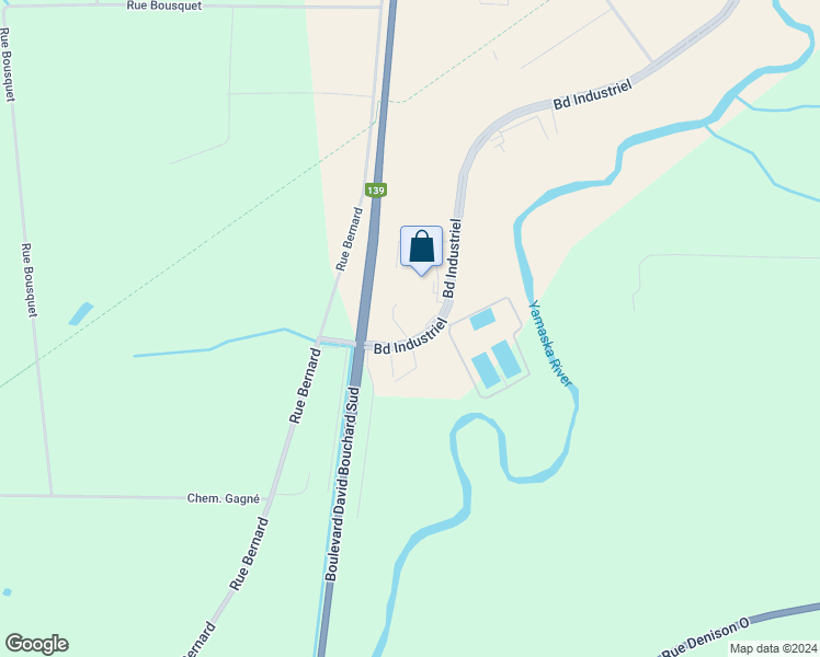 map of restaurants, bars, coffee shops, grocery stores, and more near 1281 Boulevard Industriel in Granby
