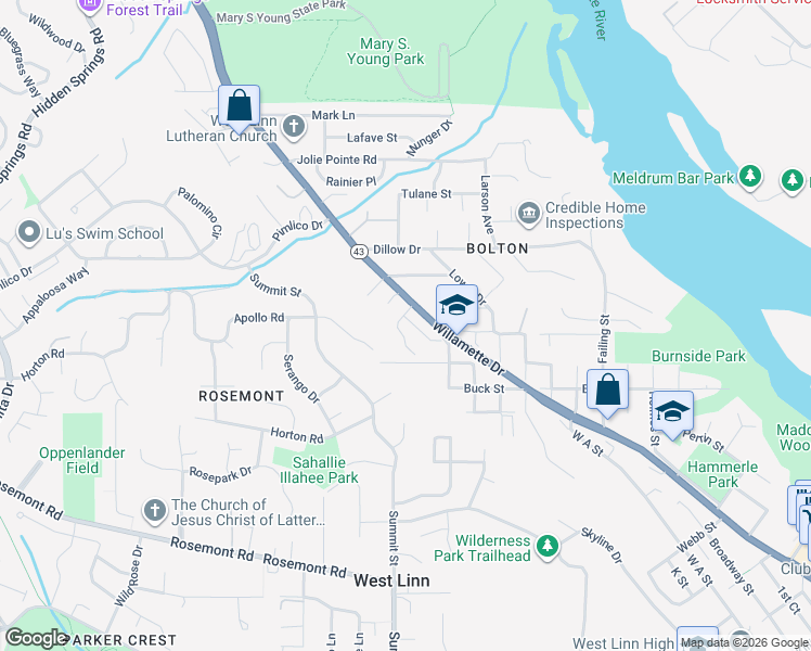 map of restaurants, bars, coffee shops, grocery stores, and more near 20910 Fawn Court in West Linn