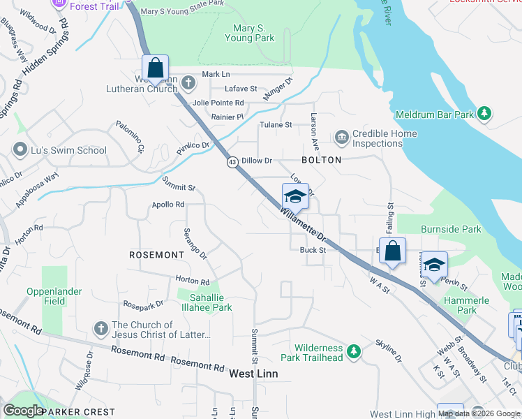 map of restaurants, bars, coffee shops, grocery stores, and more near 20910 Fawn Court in West Linn