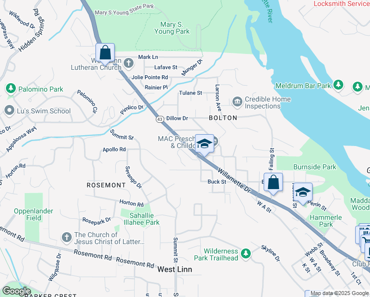map of restaurants, bars, coffee shops, grocery stores, and more near 20910 Fawn Court in West Linn