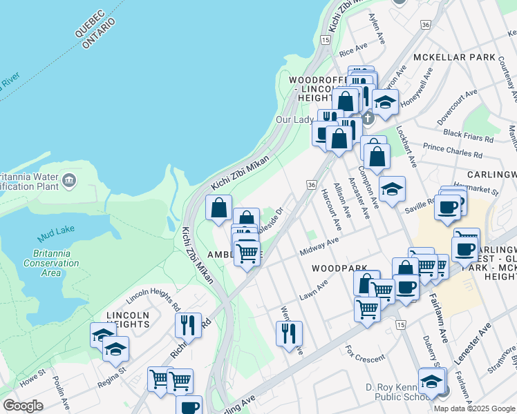 map of restaurants, bars, coffee shops, grocery stores, and more near in Ottawa